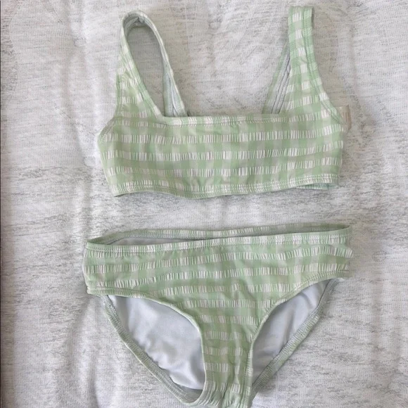 GB Girls Green and White Checkered Bikini - Picture 1 of 4